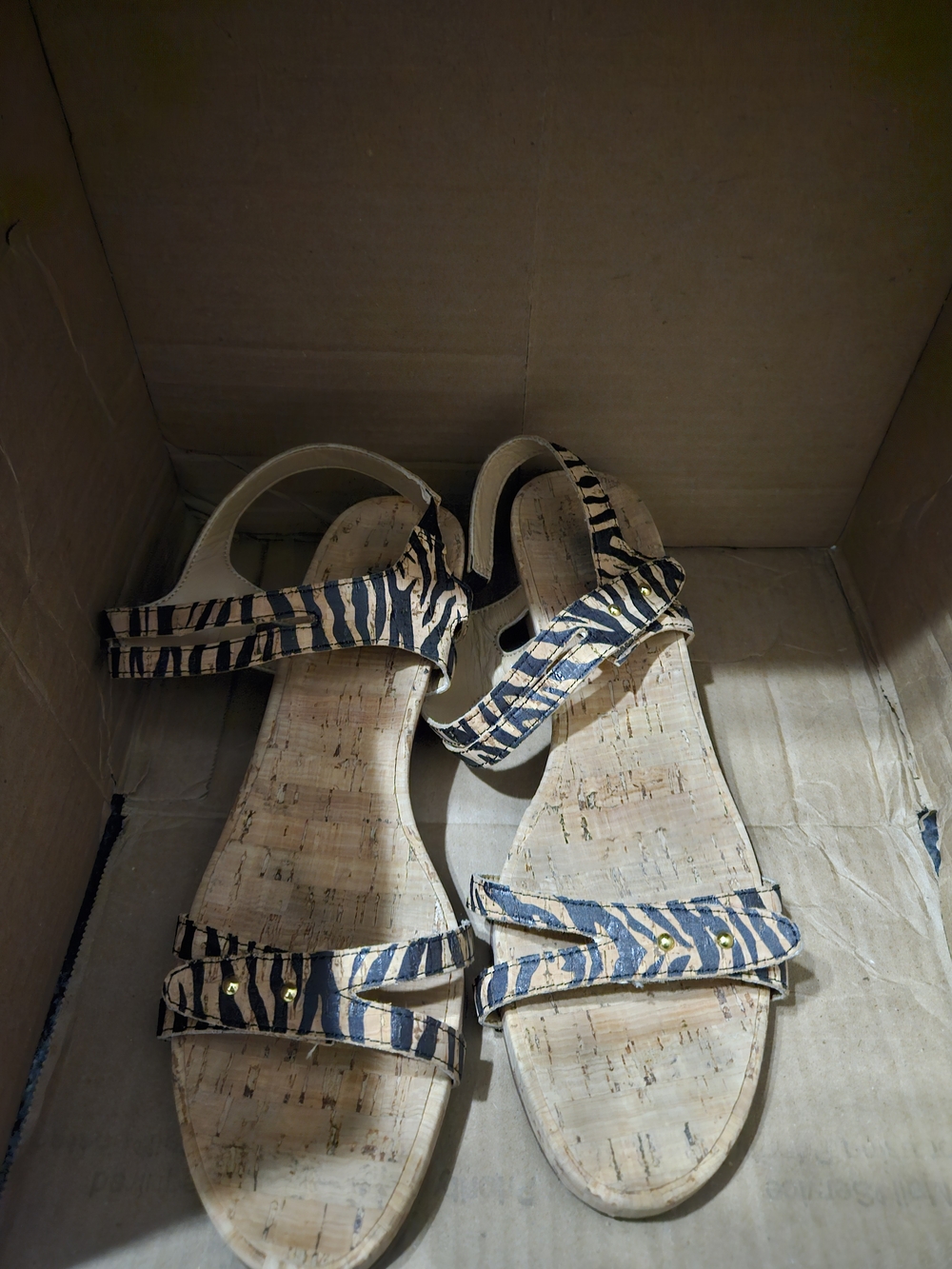 Vaneli Women's Cork Footbed Sandals with Black Zebra-Print Straps